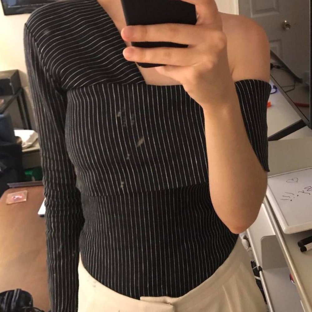 Beaufille Pinstripe Asymmetrical Top - Size small